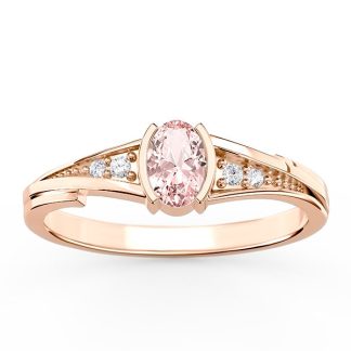 Pierścionek z różowego złota z morganitem i diamentami JP-2705Z
