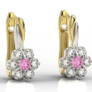 Kolczyki z żółtego i białego złota z cyrkoniami różowymi i białymi APK-68ZB-C