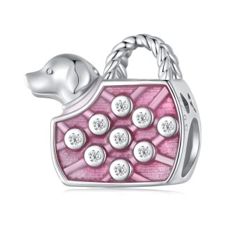 Pies w różowej torebce srebrny charms koralik beads