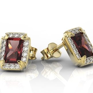Kolczyki z żółtego złota z granatami i diamentami LPK-84Z-R