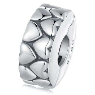 Spinka połączone serca stoper kryształy srebrny charms