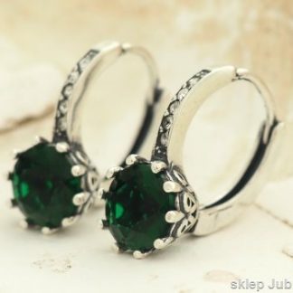 LIZBONA srebrne kolczyki ze szmaragdem angielskie