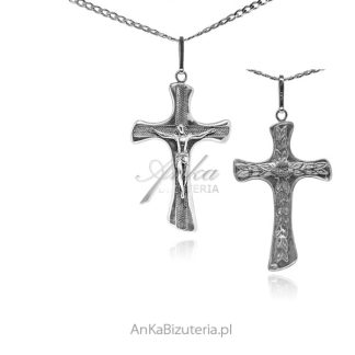 Krzyż srebrny oksydowany duży męski