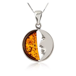 Zawieszka srebrna z bursztynem  słońce z koniakowym bursztynem