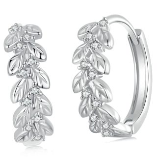 Koła z listkami i kryształkami srebrne kolczyki zatrzask srebro 925