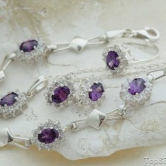 GRECO - srebrny zestaw biżuterii ametyst i cyrkoni