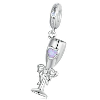 Kieliszek szampana z kokardką srebrny charms zawieszka srebro 925 beads