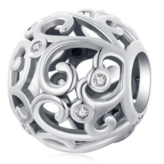Ażurowy koralik z kryształkami srebrny charms beads srebro 925