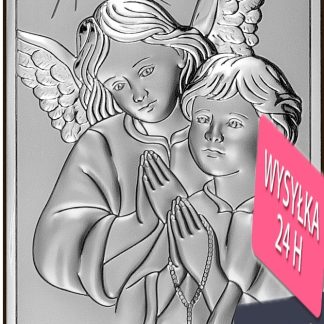 Obrazek srebrny anioł stróż  z modlitwą 9 cm * 18 cm