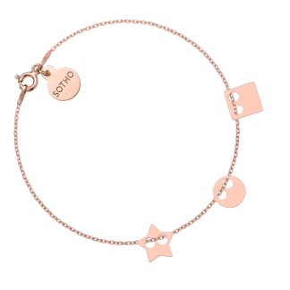 Bransoletka z różowego złota z trzema zawieszkami