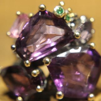 Artystyczny pierścionek srebrny naturalne ametysty spinele diopsydy r 15