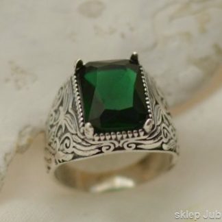 GENTLEMAN srebrny sygnet ze szmaragdem