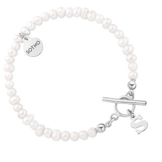 Srebrna bransoletka z pereł naturalnych z literką : LiTERKI - A