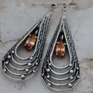 FALCO - srebrne długie kolczyki z topazem złocisty