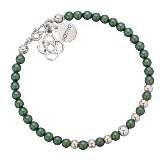 Zielona bransoletka z pereł SWAROVSKI® CRYSTAL ze srebrną rozetką