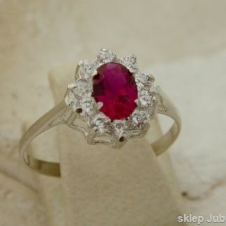 MANHATTAN - srebrny pierścionek z rubinem cyrkon