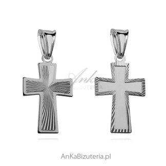 Krzyżyk srebrny diamentowany i rodowany