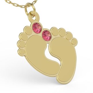 Naszyjnik ze srebra POZŁACANY z łańcuszkiem w kształcie stóp z cyrkoniami Swarovski ROSE - Grawer GRATIS!