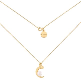 Złoty naszyjnik z księżycem i perłą SWAROVSKI® CRYSTAL : Długość - 45 cm