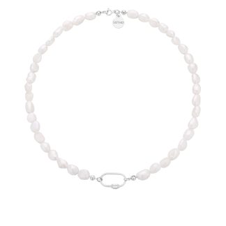 Srebrny naszyjnik z pereł naturalnych z ozdobnym zapięciem