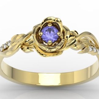 Pierścionek złoty w kształcie róży z tanzanitem i brylantami LP-7715Z