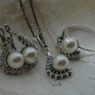 OKTAWIA - srebrny komplet z perłami i cyrkoniami