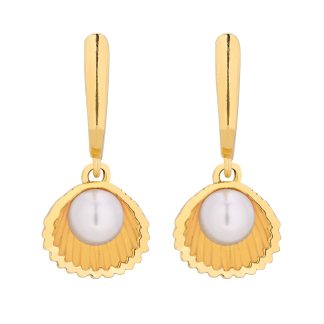 Złote kolczyki z muszelkami i perłą SWAROVSKI® CRYSTAL