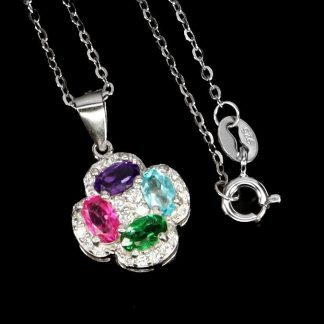 Srebrny naszyjnik delikatny naturalny ametyst topaz zielony paraiba różowy