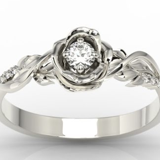 Pierścionek złoty w kształcie róży z białym szafirem i brylantami LP-7715B