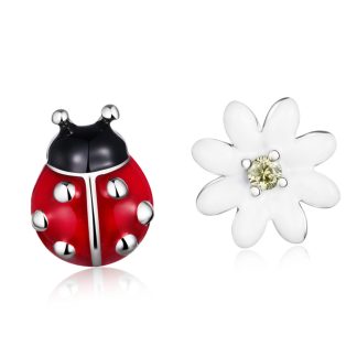 Biedronka ze stokrotką srebrne sztyfty kolczyki srebro 925