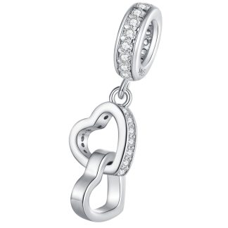 Połączone serca z kryształami srebrny charms zawieszka beads