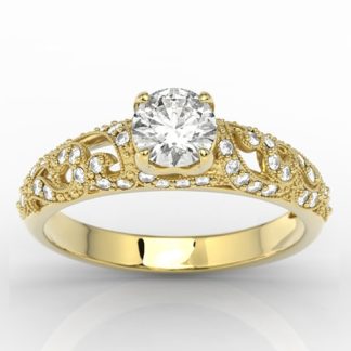 Pierścionek zaręczynowy z żółtego złota z białym topazem Swarovski i diamentami BP-50Z