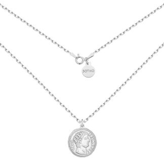 Srebrny masywny łańcuszek z dużą monetą : Długość - 50 cm