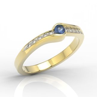 Pierścionek z żółtego złota z szafirem i brylantami 0,05 ct wzór BP-3413Z-R