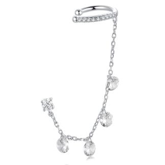 Nausznica połączona łańcuszkiem z kryształowym sztyftem srebro 925