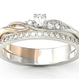 Pierścionek z białego i różowego złota z białym szafirem i brylantami BP-77BP