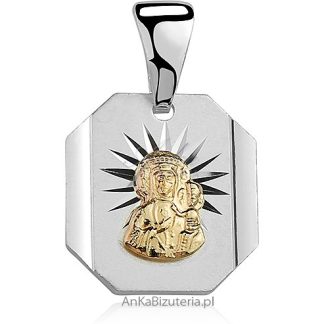 Medalik matka boska częstochowska  -srebrny, pozłacany.