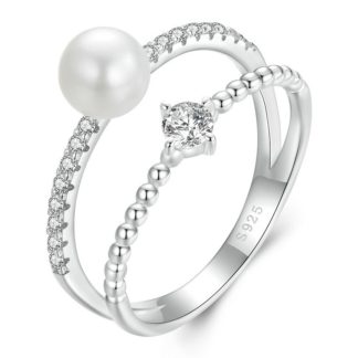 Srebrny pierścionek z Moissanitem 0,1 ct i perłą seashell srebro 925 rozmiar R12