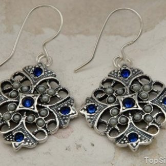 PANAMA - srebrne kolczyki z szafirami i perłami