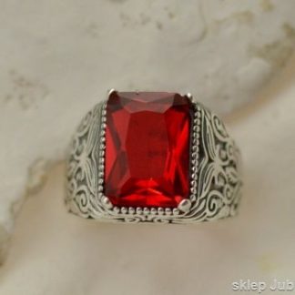 GENTLEMAN srebrny sygnet z RUBINEM