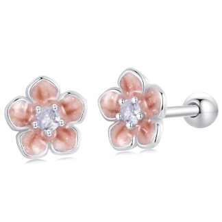 Kwiaty drzewa wiśniowego kolczyki sztyfty zakręcane srebro 925