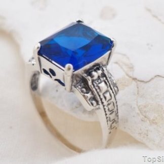 ALEROS 6 - srebrny pierścionek z szafirem