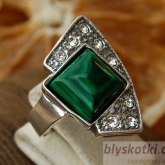 FLOS - srebrny pierścionek z malachitem i kryształkami