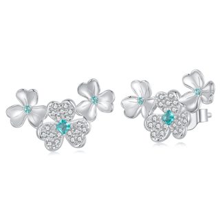 Kwiatki z turkusowymi kryształkami srebrne kolczyki sztyfty srebro 925