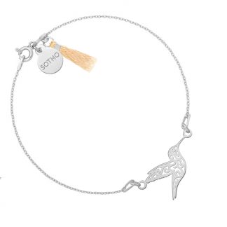 Srebrna bransoletka z ażurowym kolibrem zdobiona chwostem