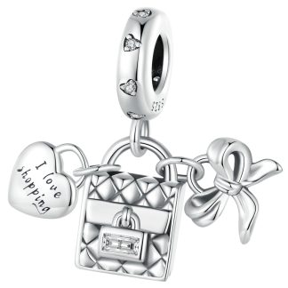 Torebka ,,Kocham zakupy" srebrny charms zawieszka beads