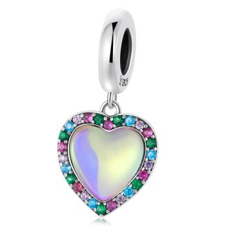 Serce z kolorowymi kryształkami srebrny charms zawieszka beads