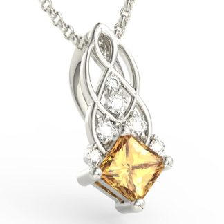 Wisiorek z białego złota z miodowym topazem Swarovski i brylantami BPW-86B