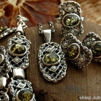 LORENA - srebrny komplet z bursztyny i perły