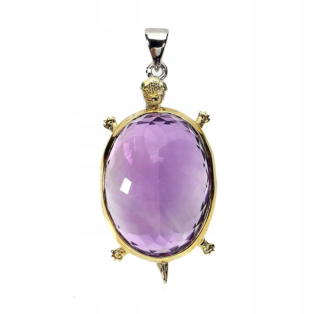 Wisiorek srebrny 925 naturalny 51ct ametyst żółw diopsydy